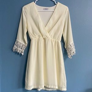 Tobi 3/4 Sleeve Ivory Wrap Dress